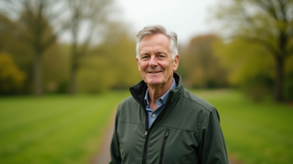 Portrait of experienced guide standing outdoors in parkland setting, confident posture, natural daylight, portrait from chest up, sharp focus