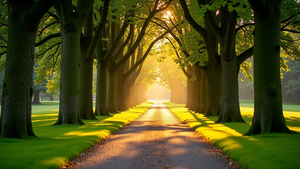 Beautiful walking path through Birr Castle grounds with mature trees and natural landscape